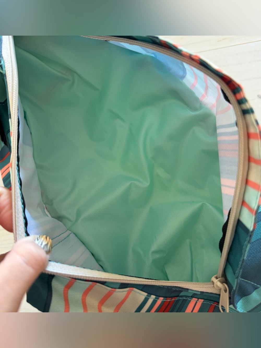Kavu Teal and Coral Striped Sling Bag - Picture 3 of 5